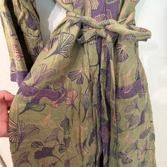 Green and Purple Cotton Gauze Kimono Robe - Picture 3 of 5